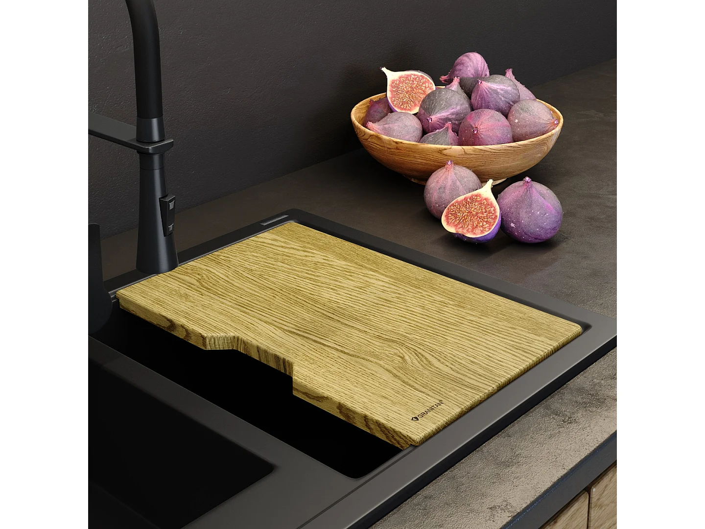 ÉVIER EN GRANIT 1,5K PANNEAU DE CHÊNE IMPRÉGNÉ SOLARIS