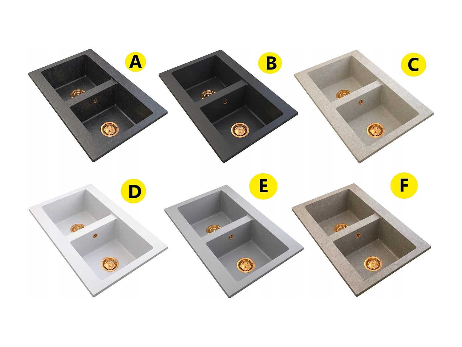 ÉVIER DE CUISINE À DEUX CUVES EN GRANIT SIPHON OR VERSO