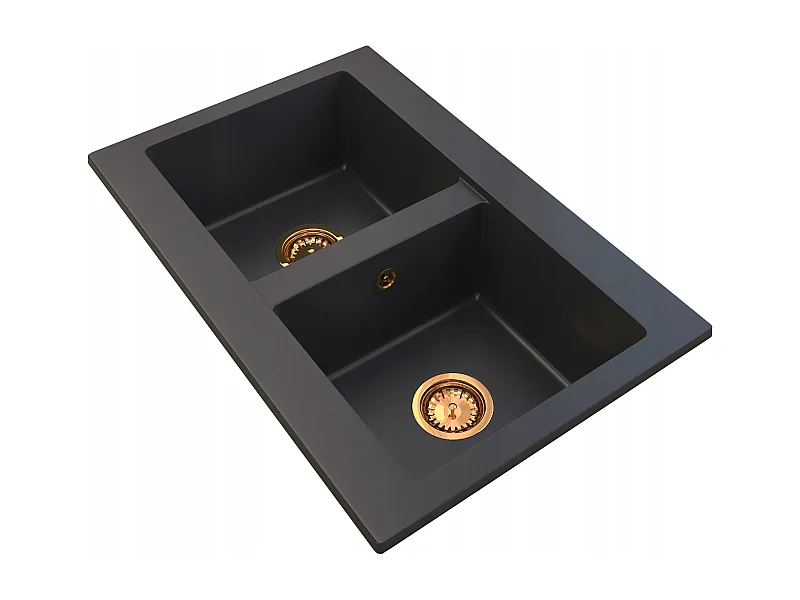 ÉVIER DE CUISINE À DEUX CUVES EN GRANIT SIPHON OR VERSO