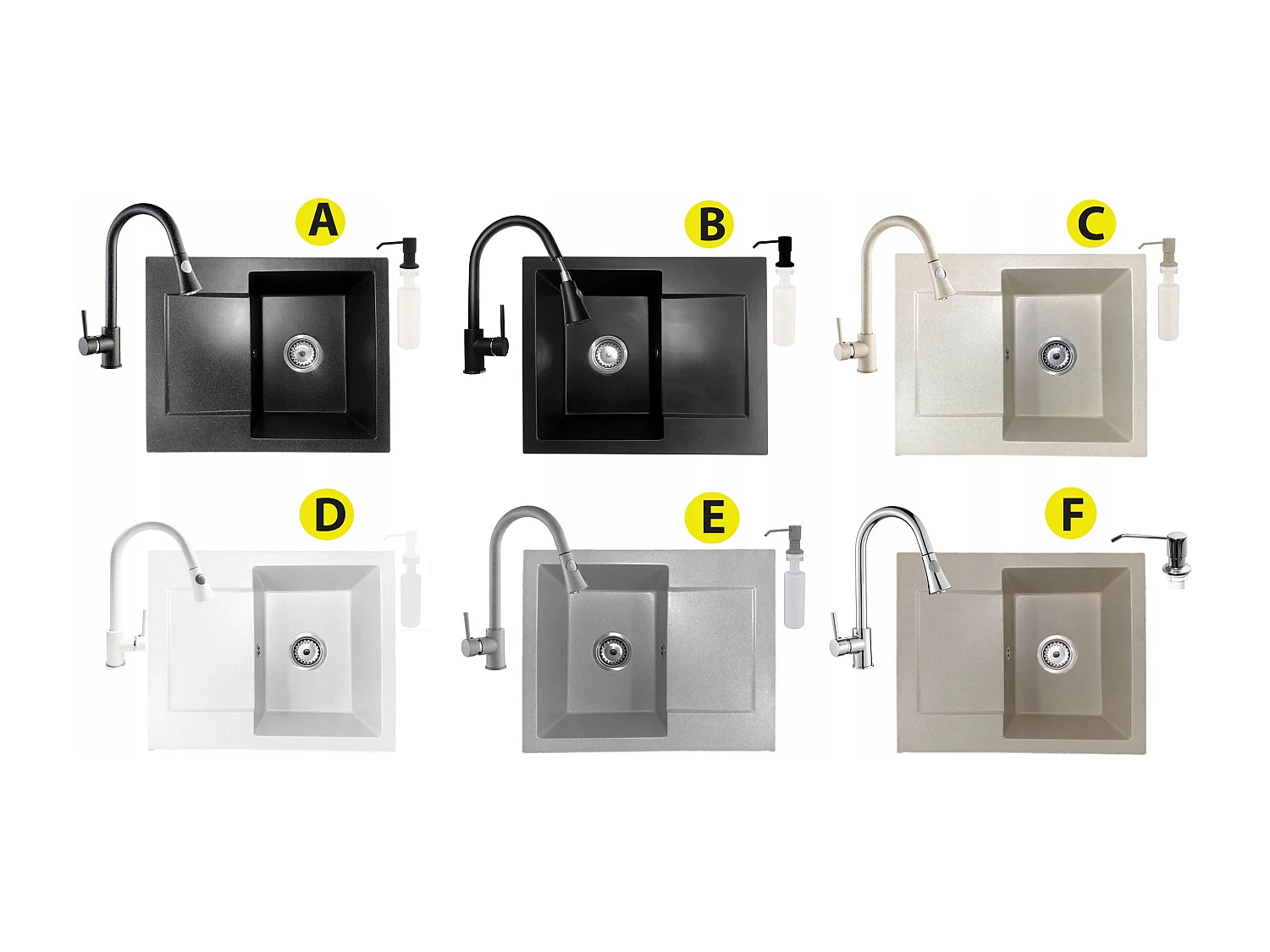 1 CHAMBER GRANITE SINK Ensemble d'évier à partir de 40 cm