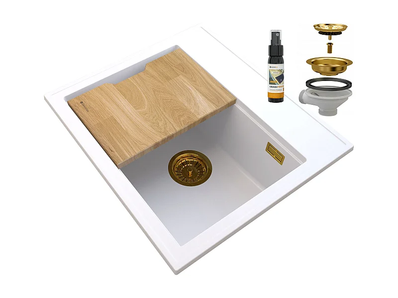 FOXAL ÉVIER GRANIT BLANC SIPHON OR