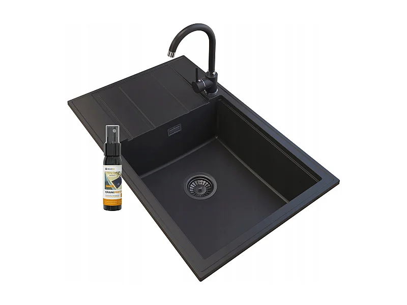 ÉVIER GRANIT NOIR SIPHON LOUIS ROBINET NOIR