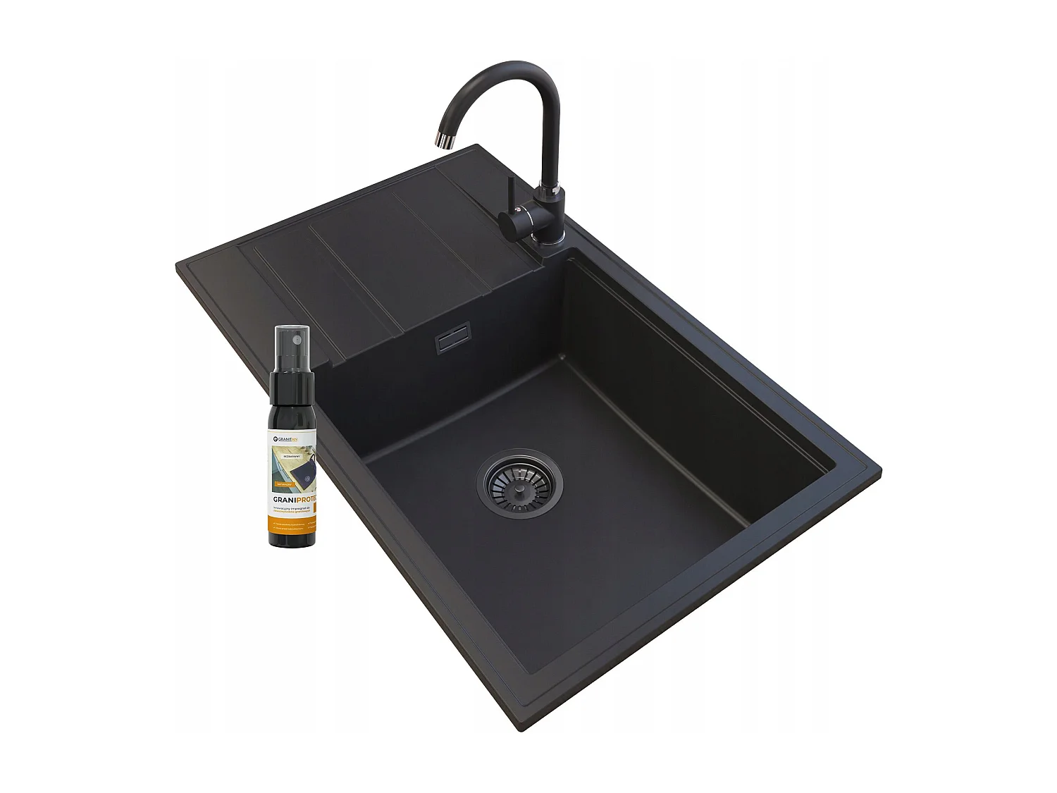 ÉVIER GRANIT NOIR SIPHON LOUIS ROBINET NOIR