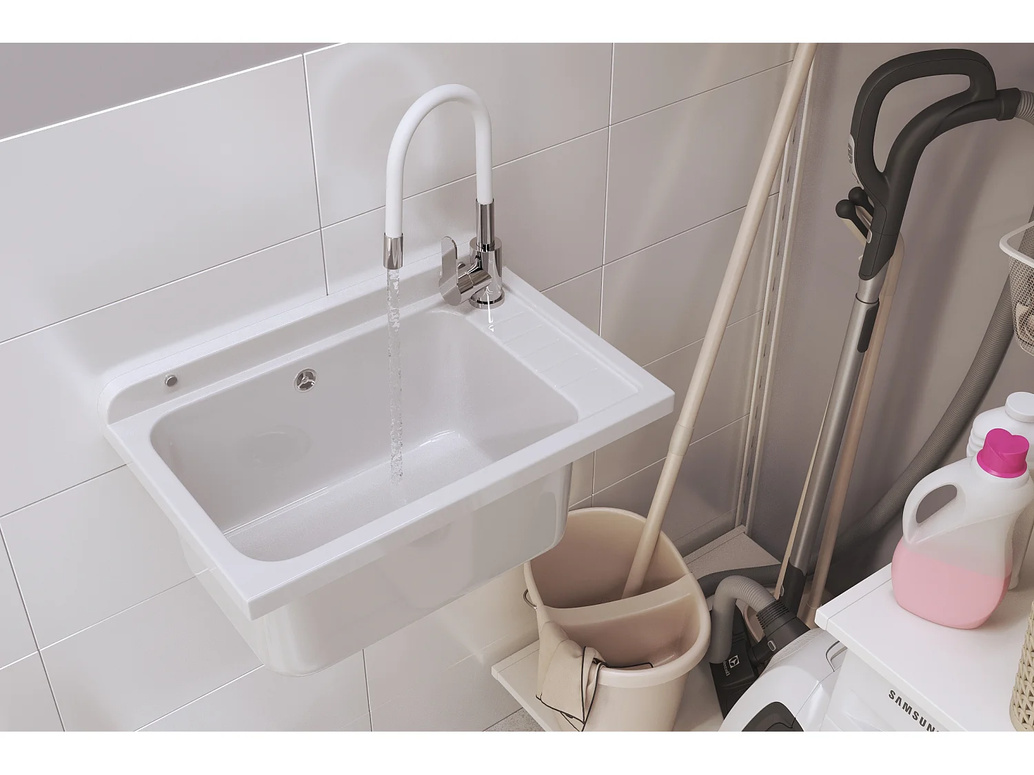 ÉVIER UTILITAIRE BLANC BUANDERIE GARAGE CHAUFFERIE MONZA