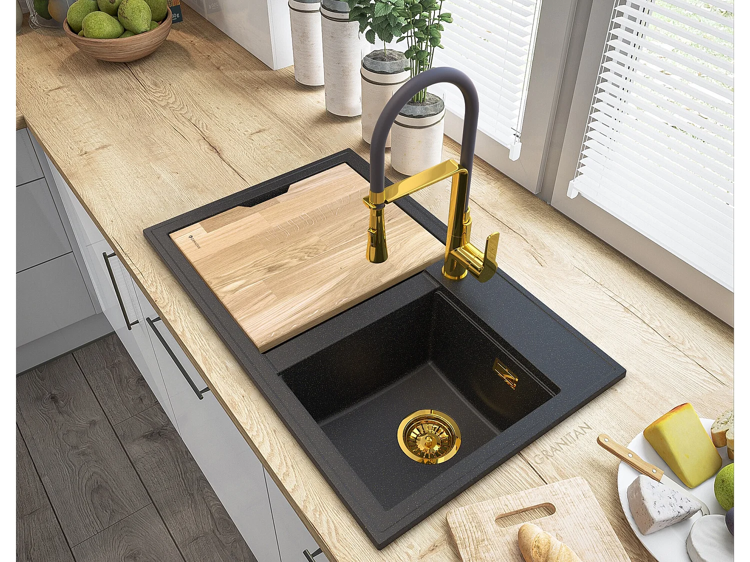 ÉVIER EN GRANIT GOLDEN HECTOR SIPHON BAT VEGAS GOLD