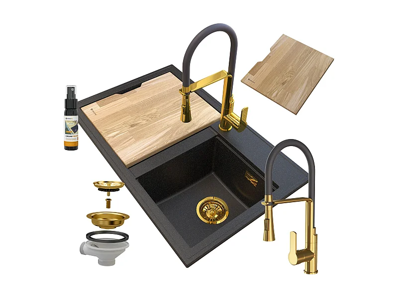 ÉVIER EN GRANIT GOLDEN HECTOR SIPHON BAT VEGAS GOLD