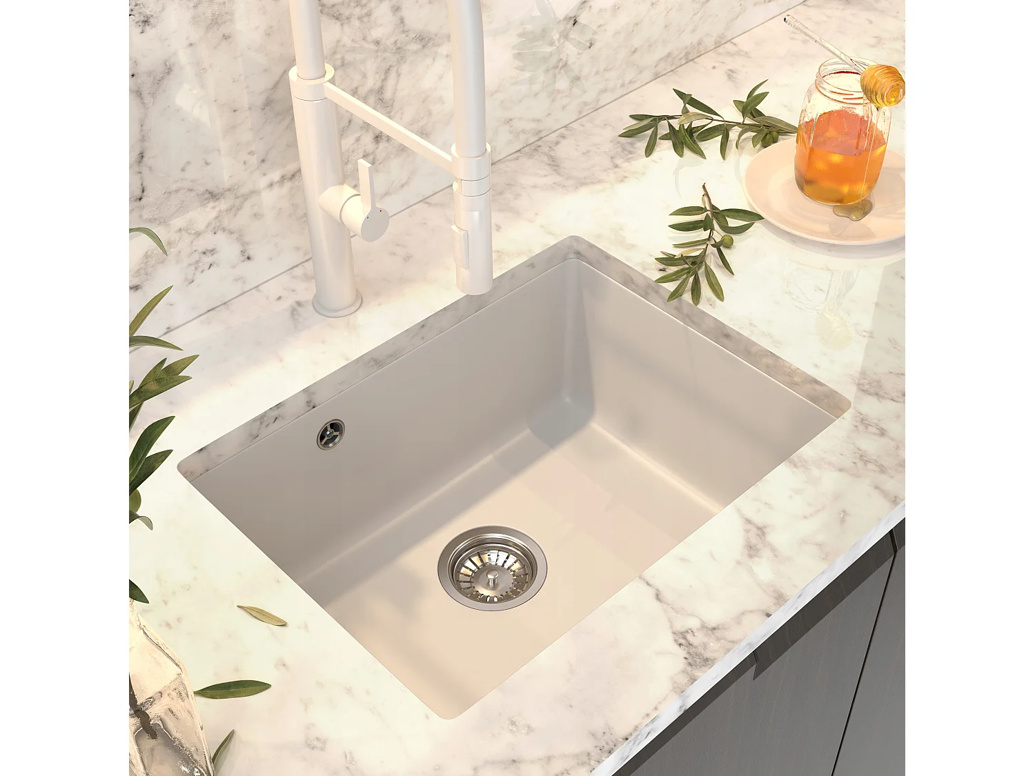 MANADO WHITE UNDERMOUNT CHROME SINK 60