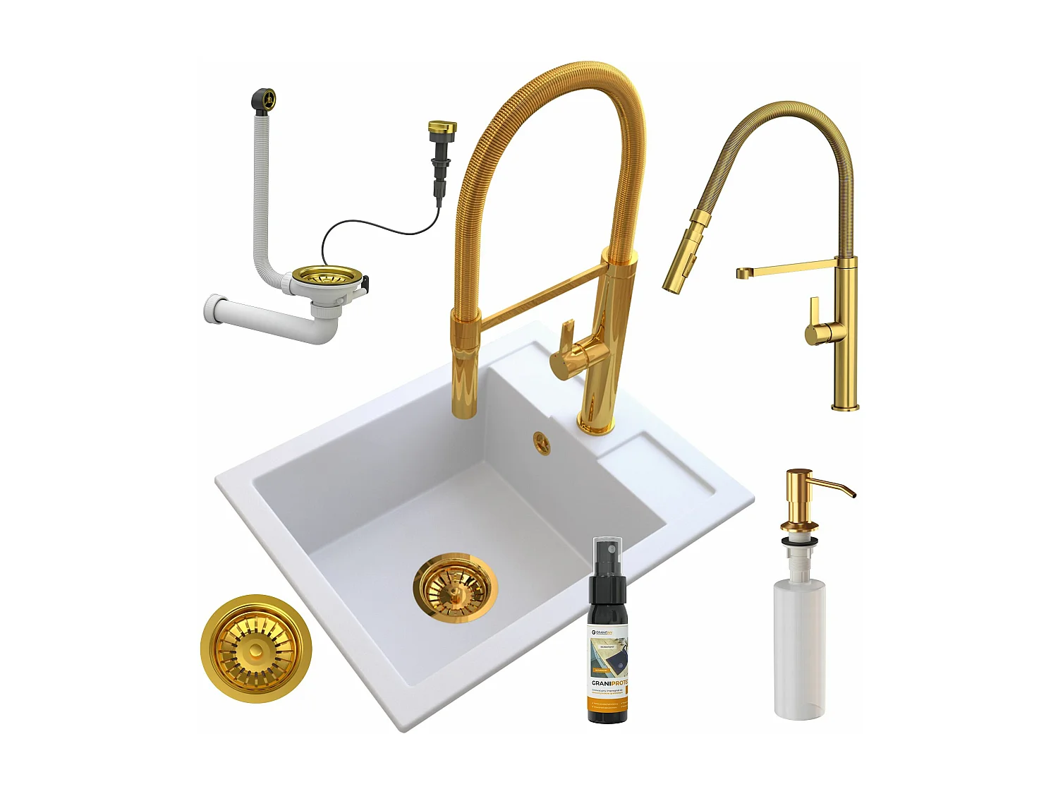 évier en granit blanc robinet distributeur BEST siphon AUTO