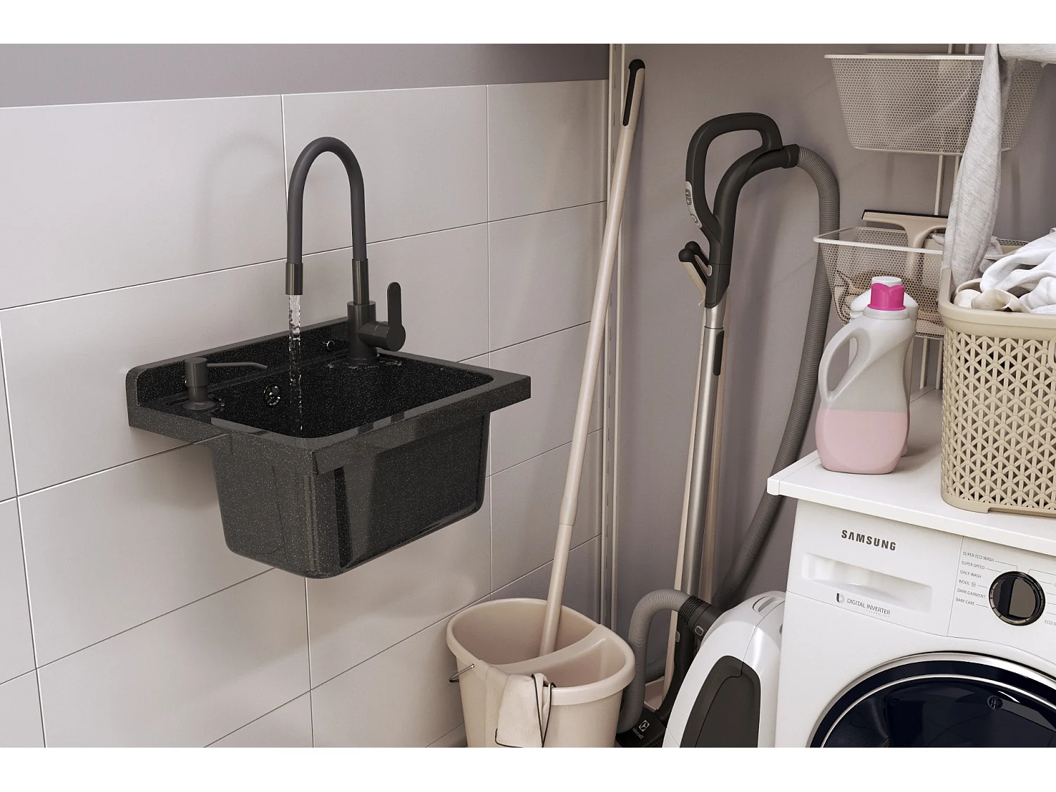 ÉVIER TECHNIQUE EN GRANIT NOIR CHAMBRE DE TRAVAIL LOMA