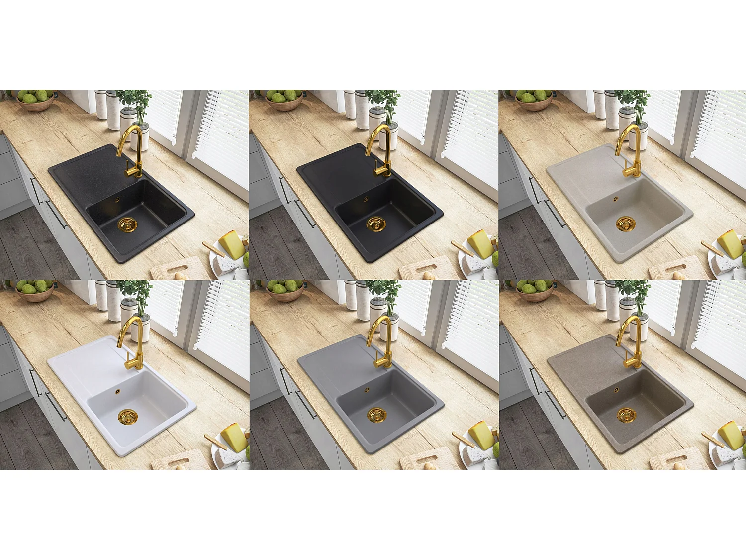 MÉLANGEUR OR + ÉVIER GRANIT + SIPHON MURAL D