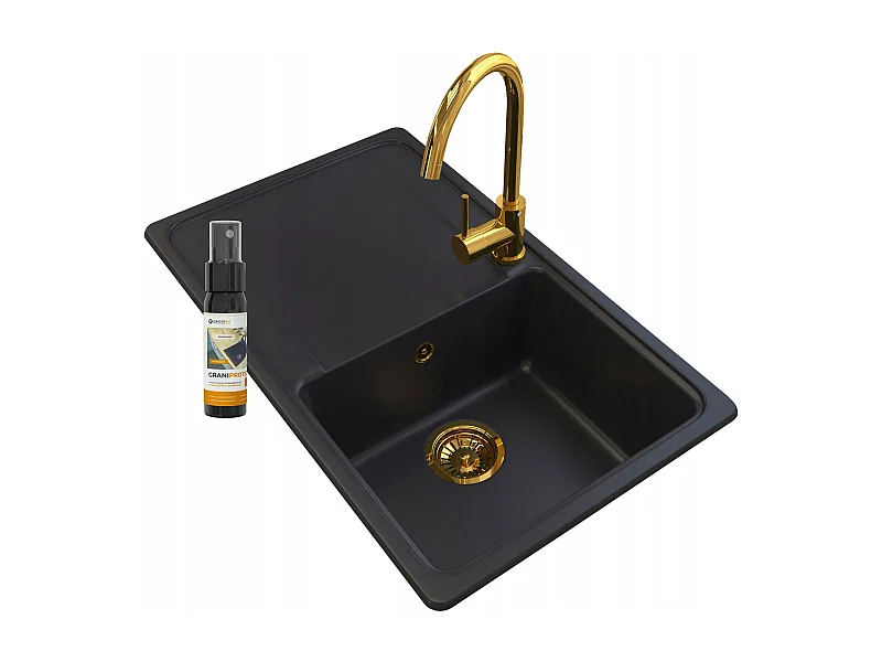 MÉLANGEUR OR + ÉVIER GRANIT + SIPHON MURAL D