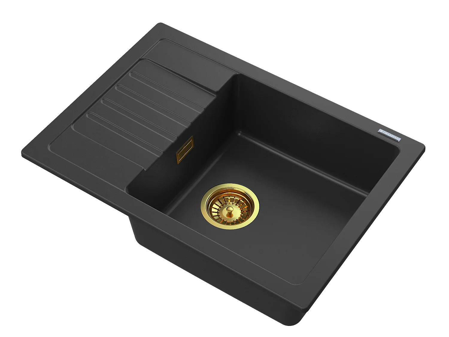 ÉVIER ARGOS GRANIT NOIR + SIPHON CARRÉ OR
