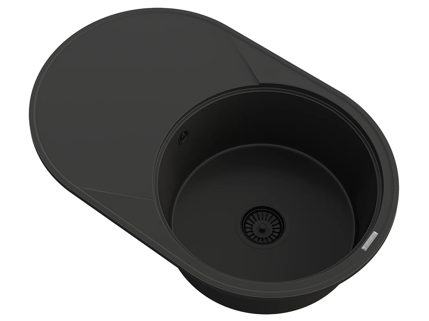 ÉVIER DE CUISINE ROND EN GRANIT 1 CUVE GRAND ÉGOUTTOIR SIPHON NOIR SAVIO