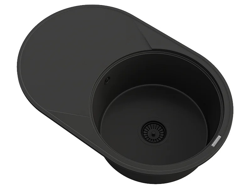 ÉVIER DE CUISINE ROND EN GRANIT 1 CUVE GRAND ÉGOUTTOIR SIPHON NOIR SAVIO