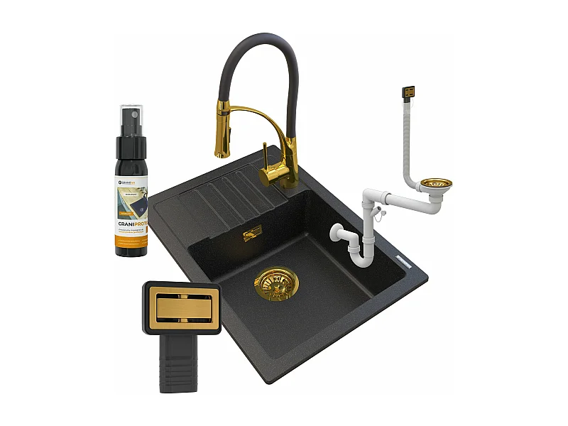 ÉVIER GRANIT ARGOS DORÉ + MITIGEUR NEXO + SIPHON