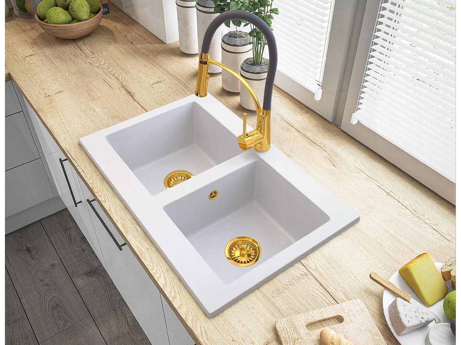 ÉVIER DE CUISINE EN GRANIT VERSO MITIGEUR OR