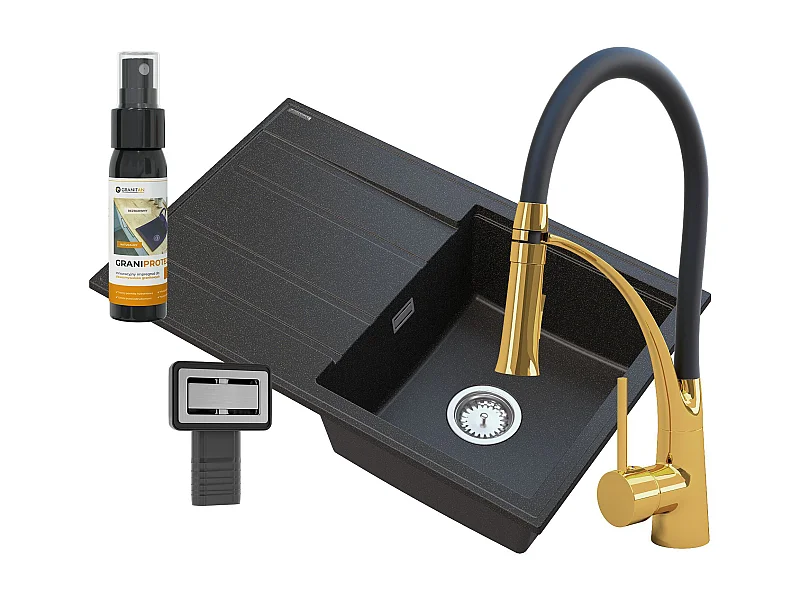 ÉVIER EN GRANIT ROBINET OR NOIR AMENDE TIMOR