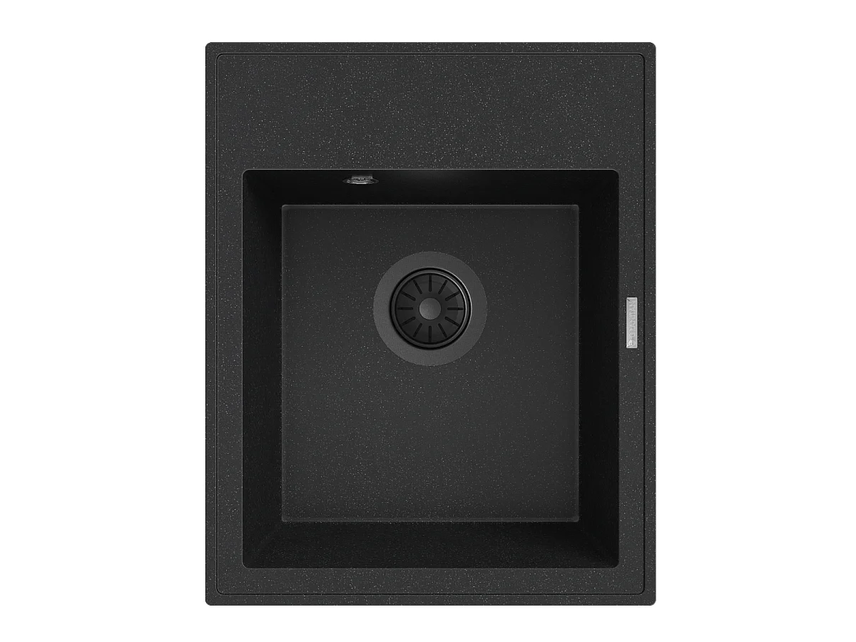 ÉVIER MONOCUVE EN GRANIT ROBINETTERIE À POINTS NOIRS SIPHON NERO