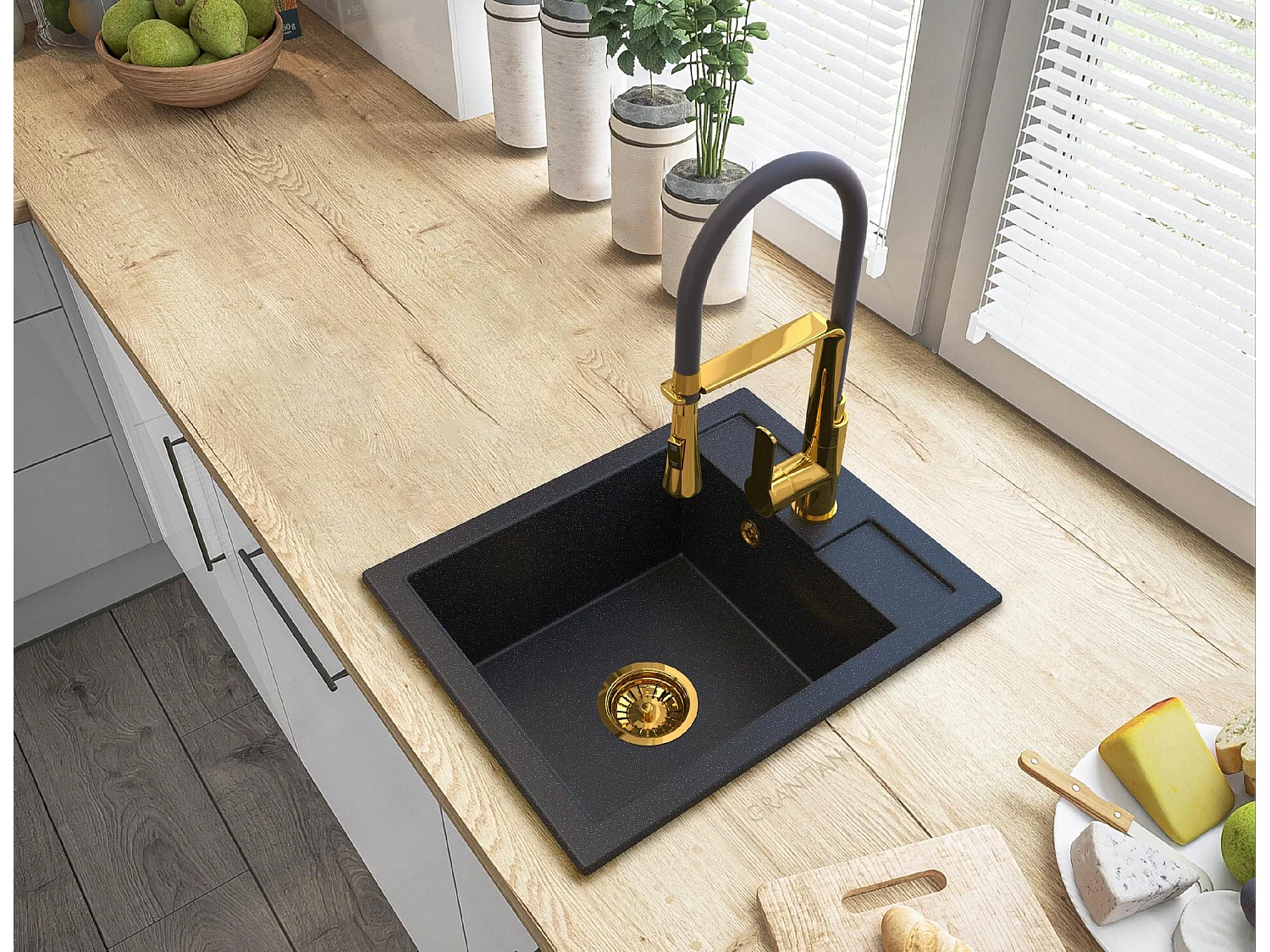 ÉVIER EN GRANIT DORÉ MEILLEUR ROBINET SIPHON DORÉ