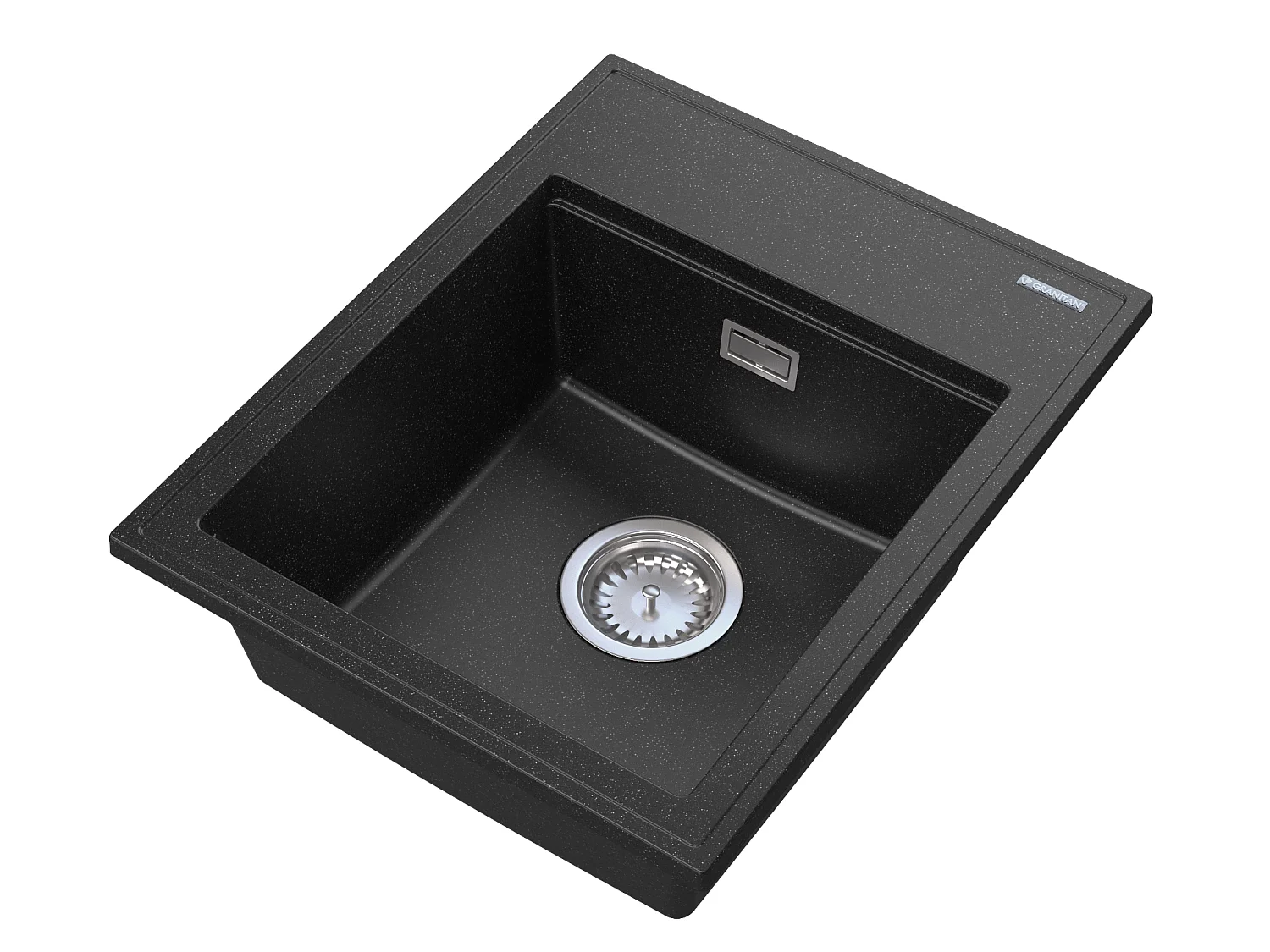 ÉVIER EN GRANIT NOIR AVEC SIPHON CHROMÉ ALOR