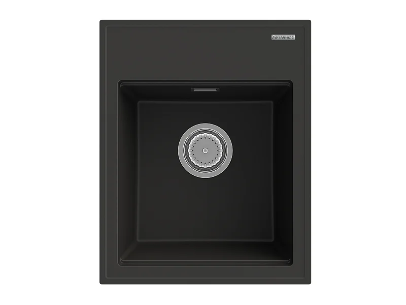 ÉVIER EN GRANIT NOIR AVEC SIPHON CHROMÉ ALOR