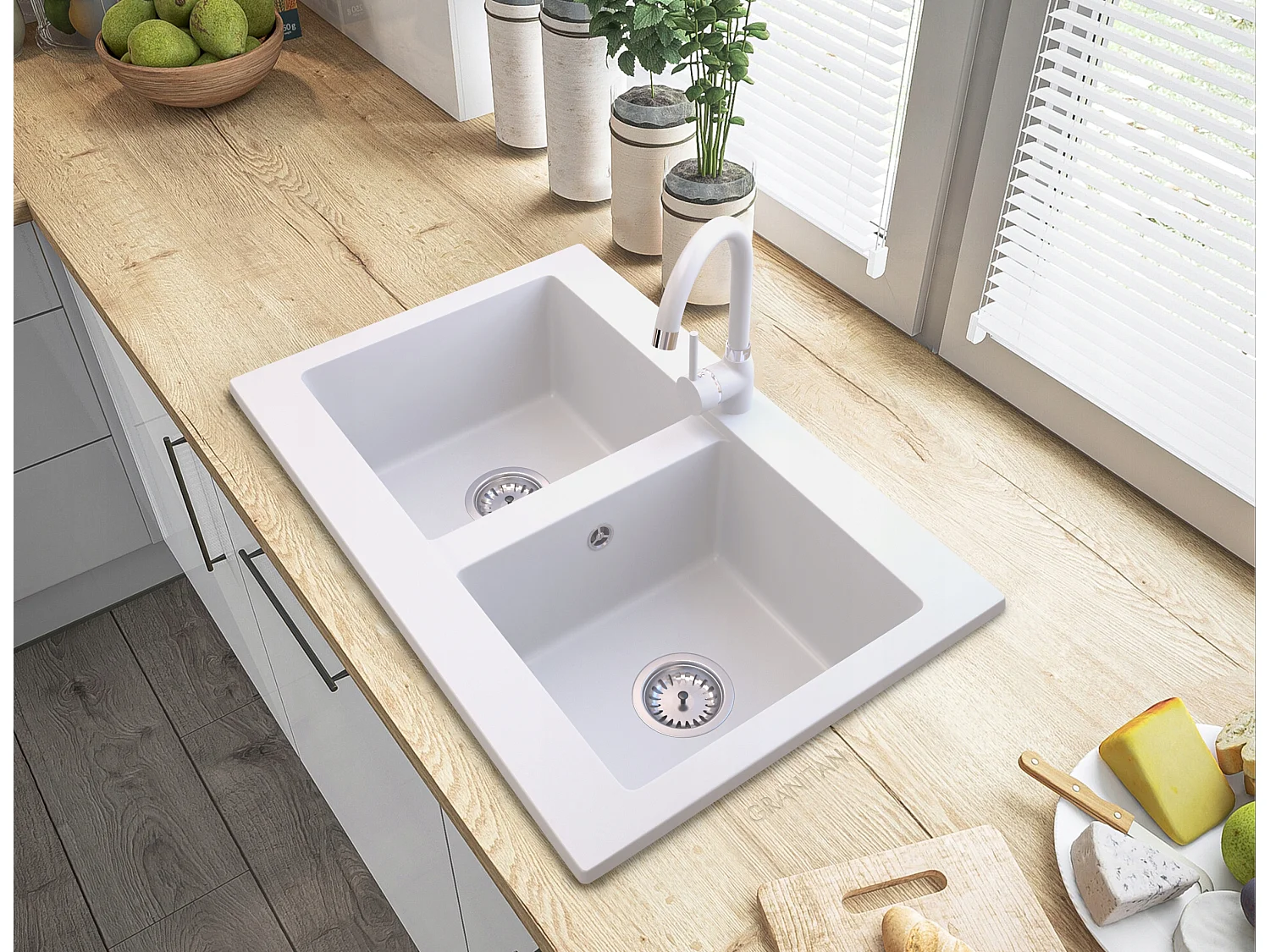 ÉVIER DE CUISINE À DEUX CUVES EN GRANIT VERSO