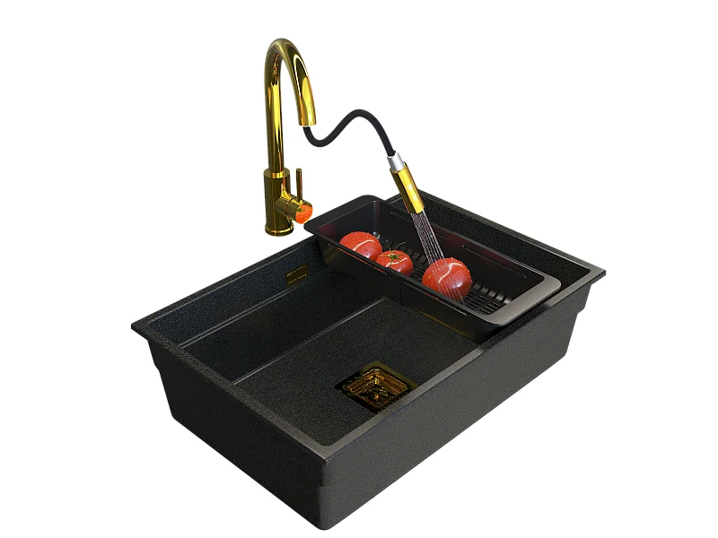 Evier sous plan simple en granit EPIR70 Robinetterie Panier siphon Loseto