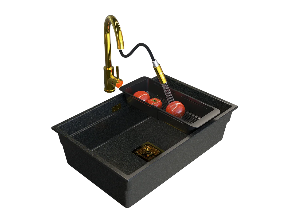Evier sous plan simple en granit EPIR70 Robinetterie Panier siphon Loseto