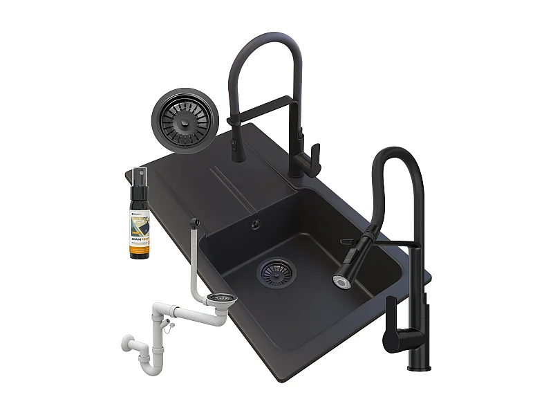 TASOS GRANIT ÉVIER NOIR + ROBINETTERIE VEGAS+SIPHON