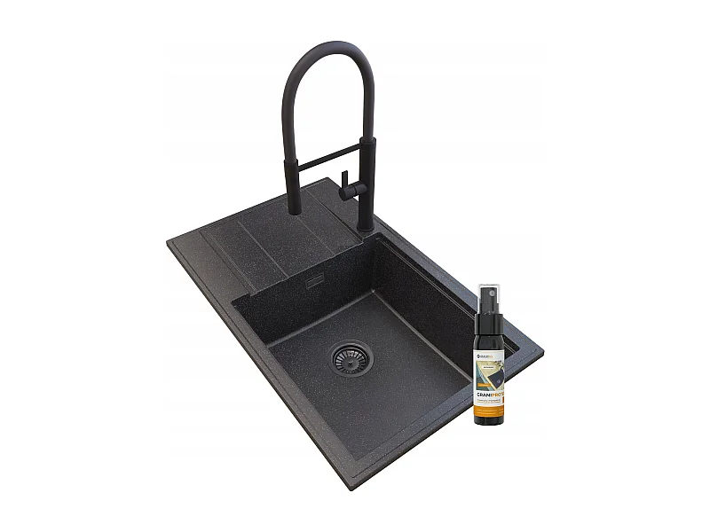 ÉVIER GRANIT LOUIS SIPHON NOIR MITIGEUR HAUT