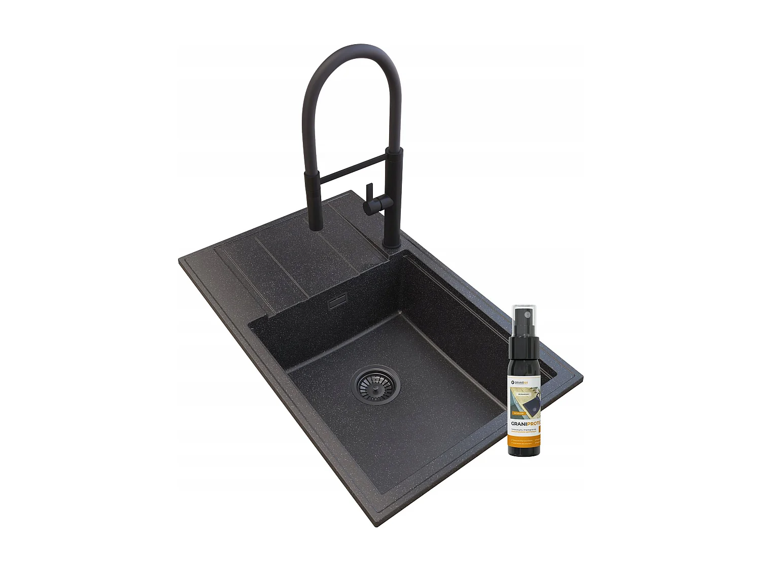 ÉVIER GRANIT LOUIS SIPHON NOIR MITIGEUR HAUT