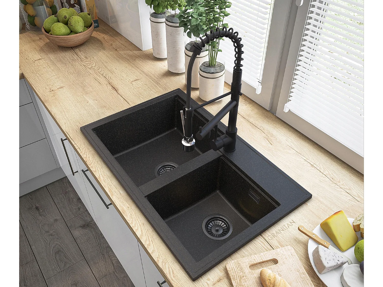 ÉVIER EN GRANIT GOLDEN HECTOR SIPHON ROBINET SPIRALE