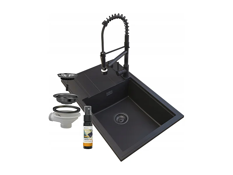 ÉVIER EN GRANIT ROBINET SIPHON NOIR SPIRALE LOUIS