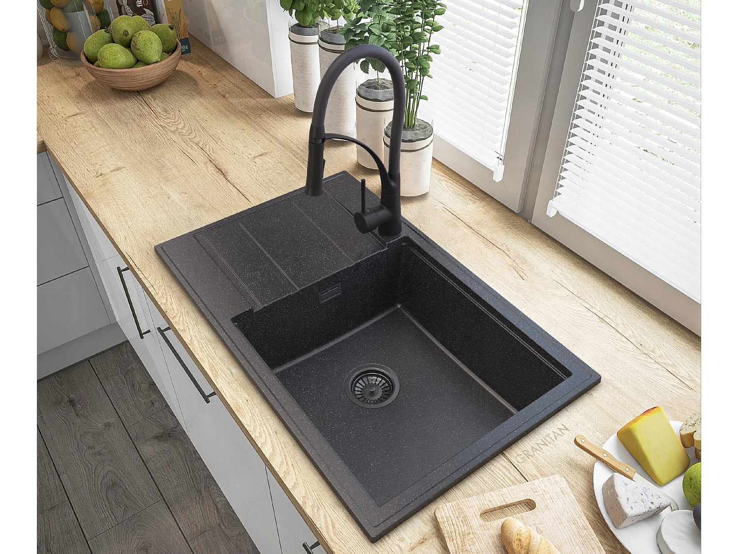 ÉVIER GRANIT GRANIT LOUIS SIPHON BAT NEXO BLACK