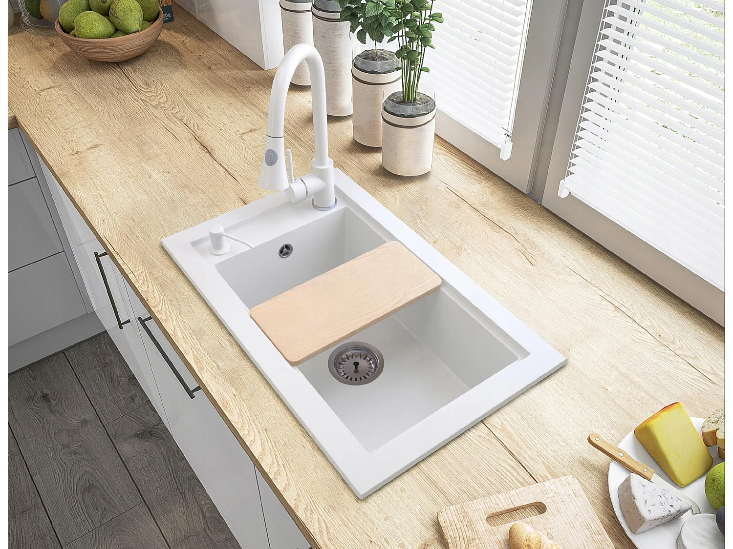 ENSEMBLE D'ÉVIER EN GRANIT À UN SEUL BAC+++