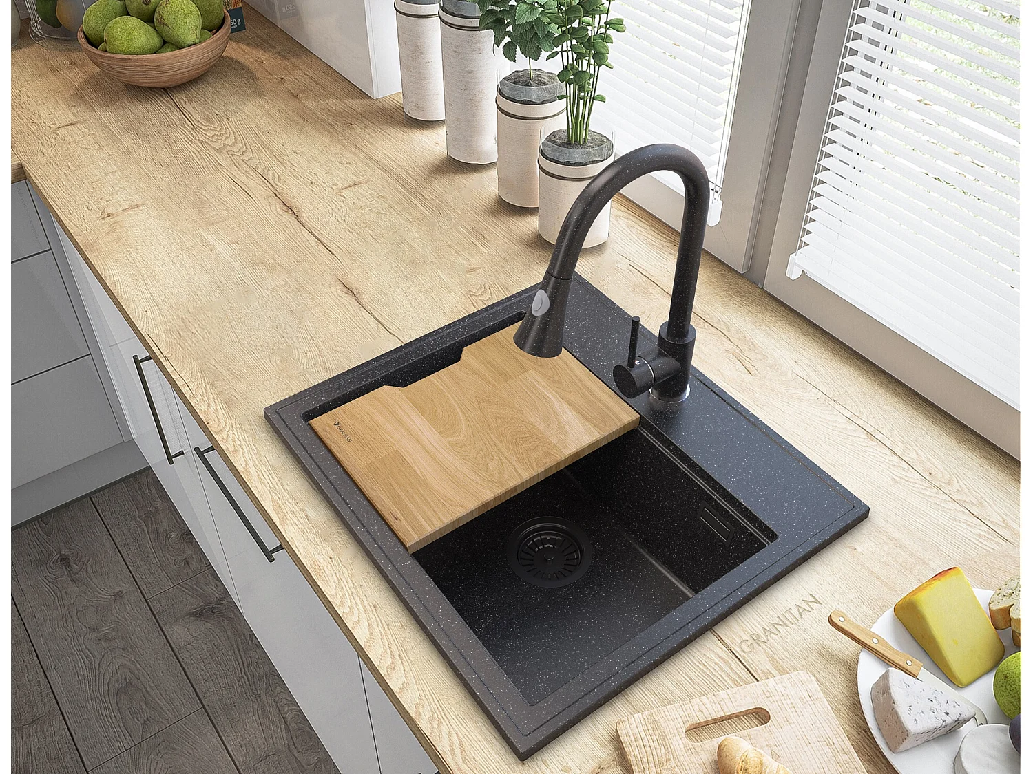 ÉVIER EN GRANIT TACHETÉ FOXAL +SERPENT DE CHAUVE-SOURIS TACHETÉ