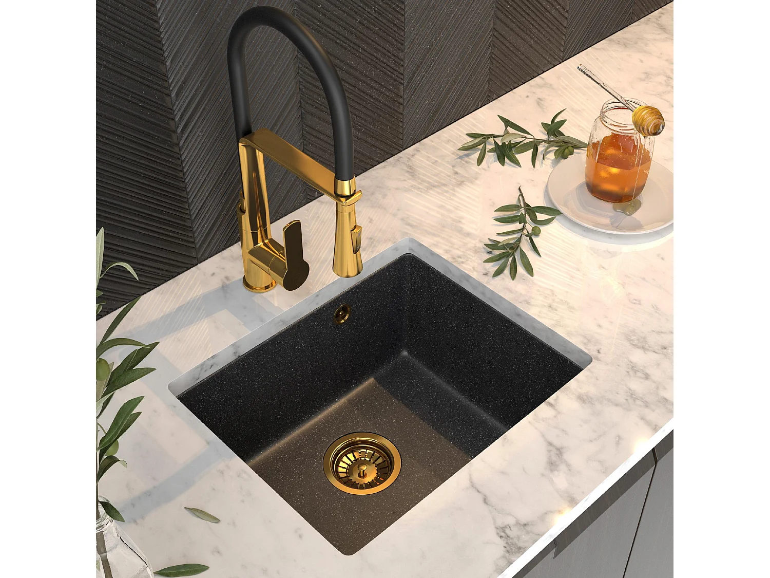 MANADO GRANITE ÉVIER SOUS PLAN GOLD + TAP VEGAS