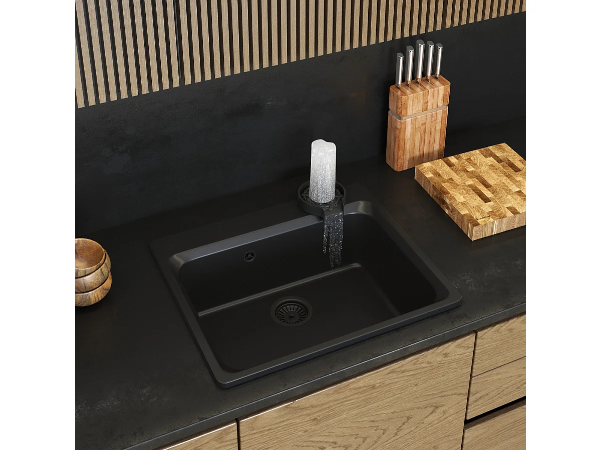 ÉVIER EN GRANIT GRAND PROFOND ACOMORA BLACK SET ZANTE AUTOMATIC WASHER