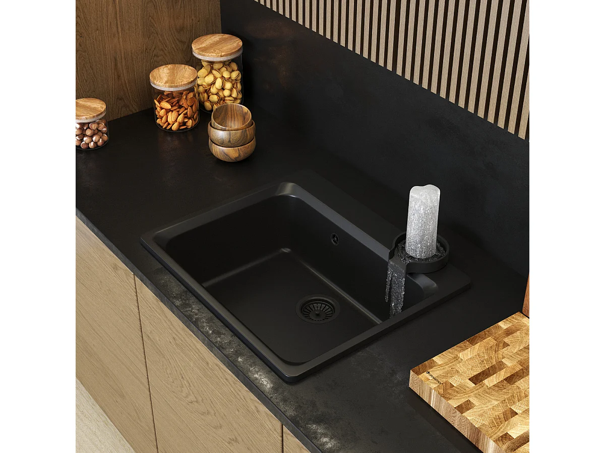 ÉVIER EN GRANIT GRAND PROFOND ACOMORA BLACK SET ZANTE AUTOMATIC WASHER