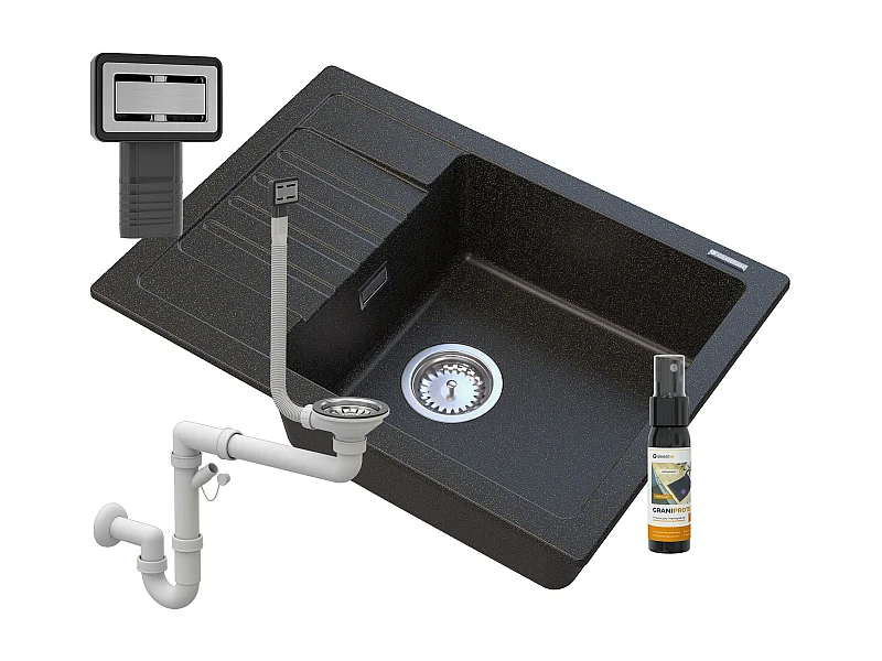 GOLDEN ARGOS ÉVIER GRANIT + SIPHON CARRÉ CHROMÉ