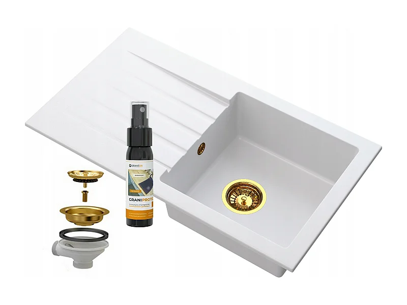 ÉVIER EN GRANIT AVEC ÉGOUTTOIR SIPHON OR