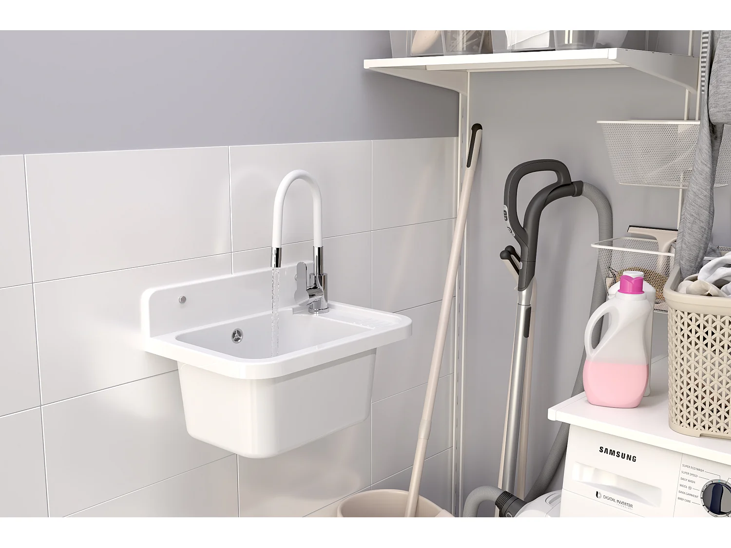 ÉVIER DE FERME MÉLANGEUR D'ÉVIER TECHNIQUE BLANC BEC FLEXIBLE PARON