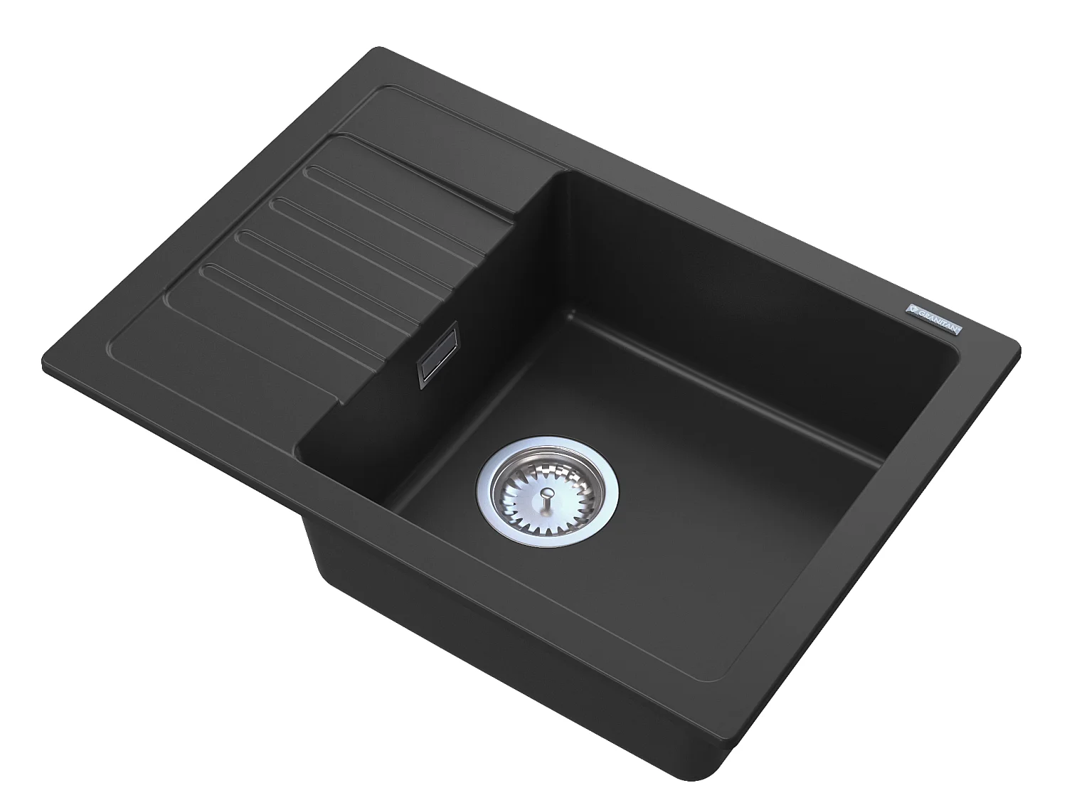 ÉVIER GRANIT NOIR ARGOS + SIPHON CARRÉ CHROMÉ