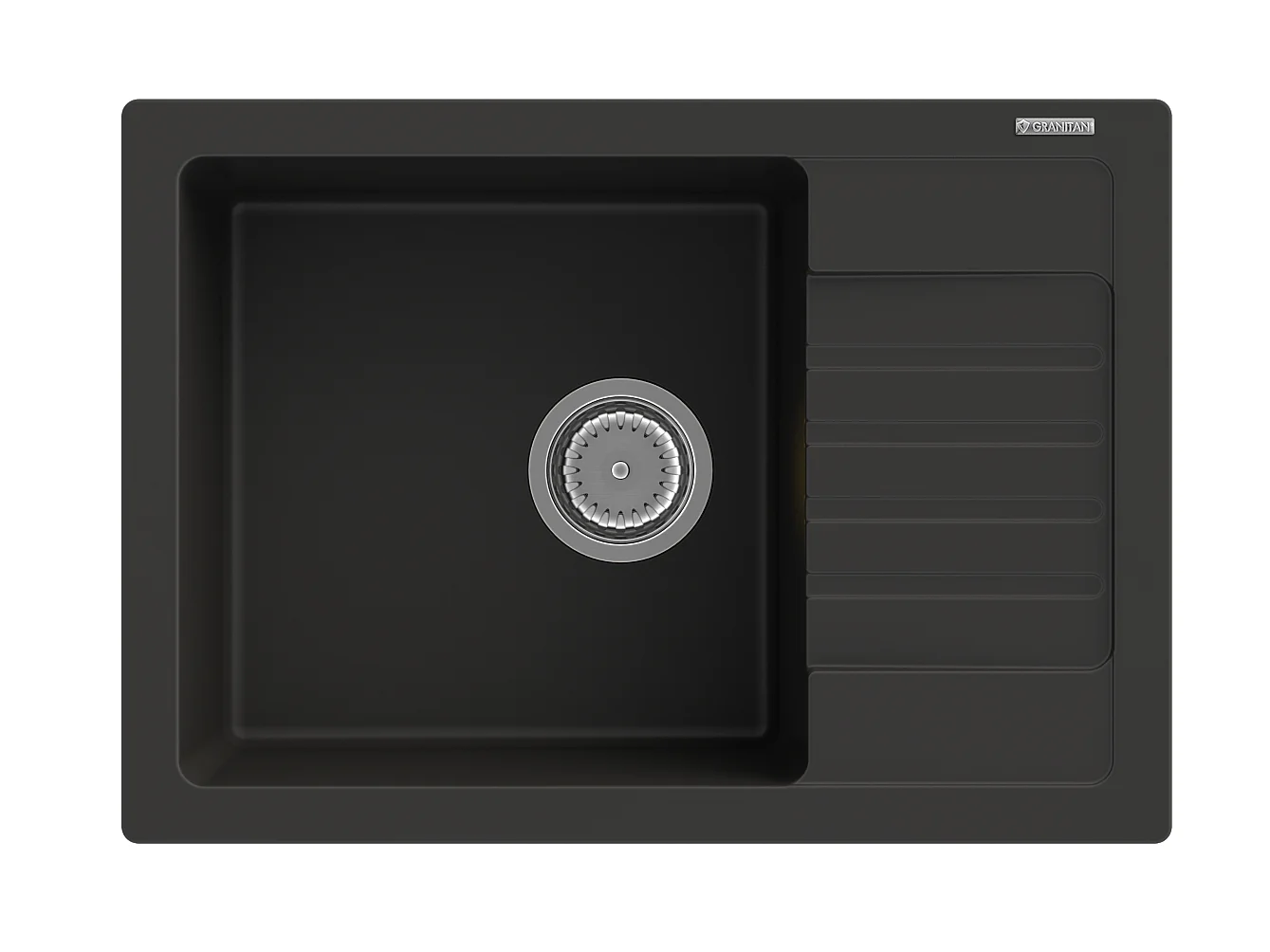 ÉVIER GRANIT NOIR ARGOS + SIPHON CARRÉ CHROMÉ