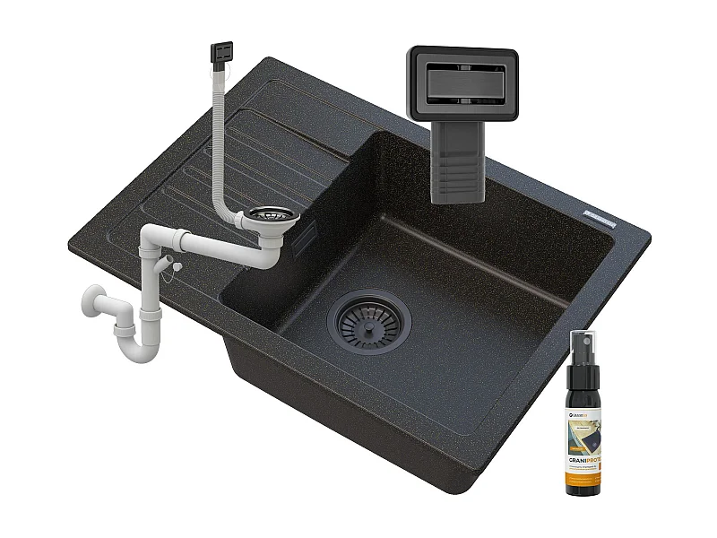 GOLDEN ARGOS GRANIT ÉVIER + SIPHON SQUARE BLACK