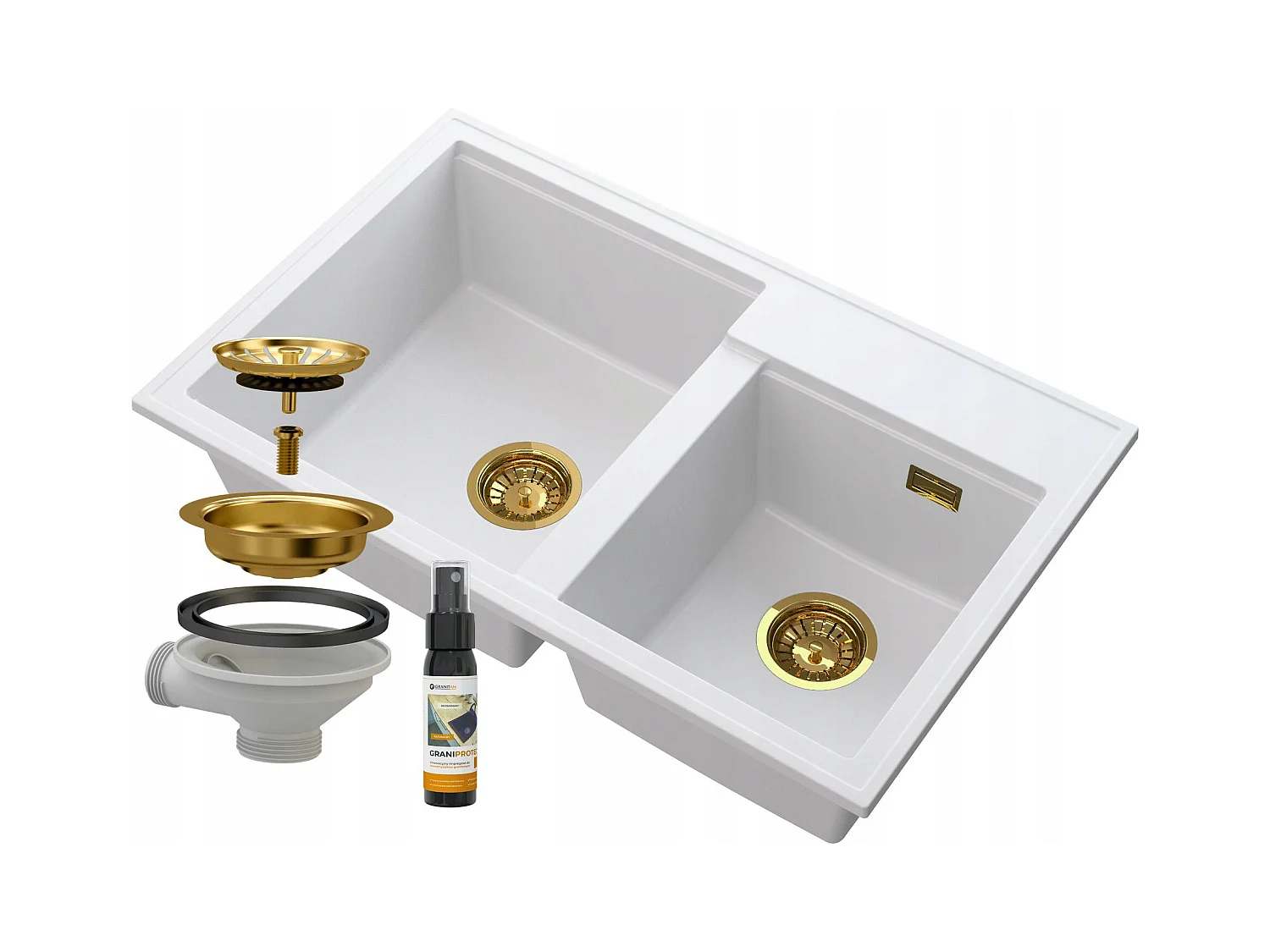 ÉVIER GRANIT BLANC 2 COMPARTIMENTS SIPHON GOLDEN HECTOR