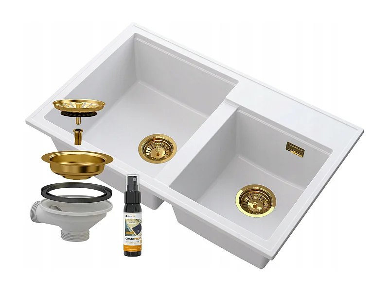 ÉVIER GRANIT BLANC 2 COMPARTIMENTS SIPHON GOLDEN HECTOR