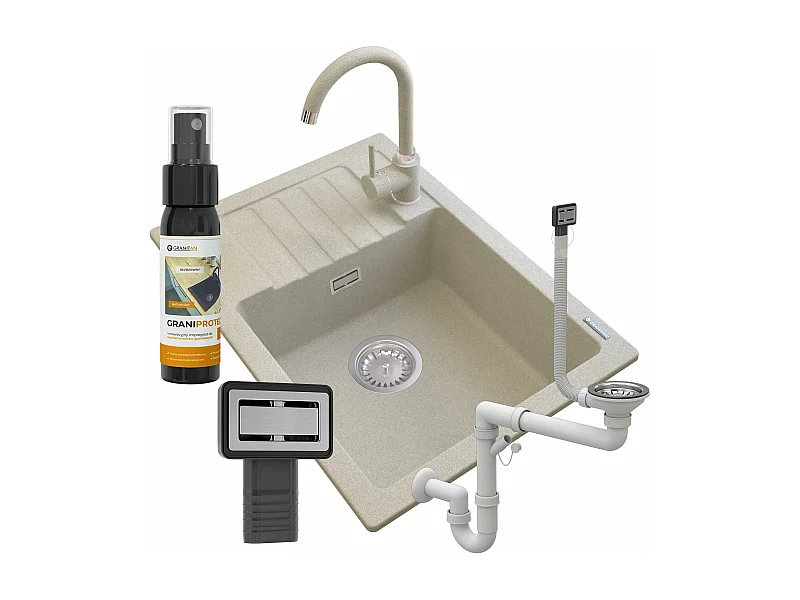 ÉVIER EN GRANIT BEIGE ARGOS + MITIGEUR BETA + SIPHON