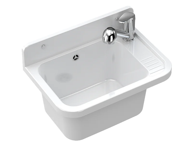 ÉVIER DE FERME CUVETTE BLANC GARAGE PARON ROBINET BEC EXTRACTIBLE CHROME MAIN