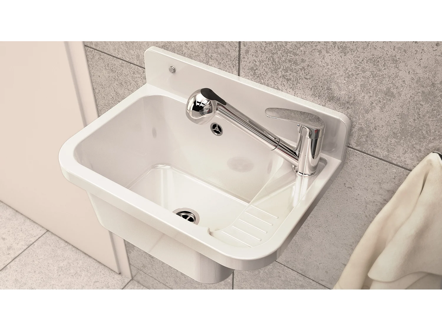 ÉVIER DE FERME CUVETTE BLANC GARAGE PARON ROBINET BEC EXTRACTIBLE CHROME MAIN